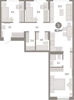 3-к квартира, вторичка, 83м2, 4/17 этаж