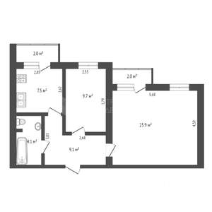 2-к квартира, вторичка, 55м2, 6/10 этаж