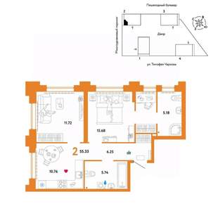 2-к квартира, вторичка, 55м2, 17/31 этаж