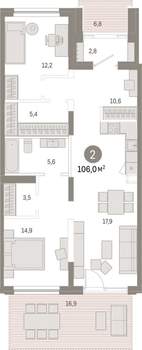 2-к квартира, вторичка, 106м2, 1/17 этаж