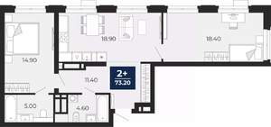 2-к квартира, вторичка, 73м2, 4/24 этаж