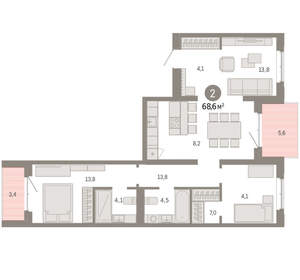 2-к квартира, вторичка, 69м2, 8/11 этаж