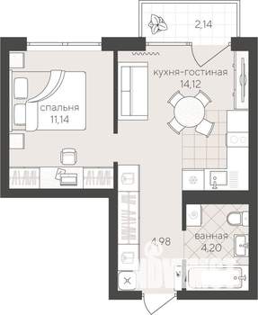 1-к квартира, вторичка, 37м2, 4/4 этаж