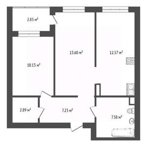 2-к квартира, сданный дом, 54м2, 2/4 этаж