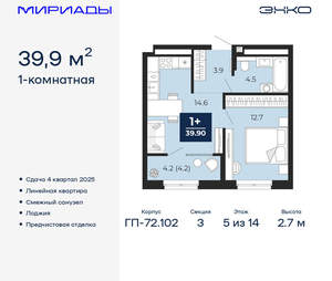 1-к квартира, вторичка, 40м2, 5/16 этаж