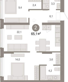 2-к квартира, вторичка, 65м2, 2/17 этаж