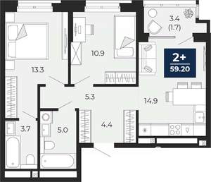 2-к квартира, сданный дом, 61м2, 8/16 этаж