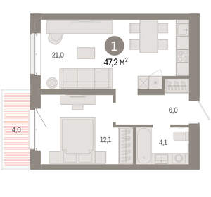 1-к квартира, вторичка, 47м2, 6/11 этаж