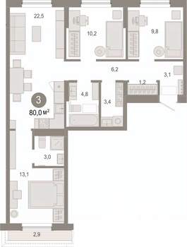 3-к квартира, вторичка, 80м2, 7/7 этаж