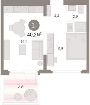 1-к квартира, вторичка, 40м2, 2/16 этаж