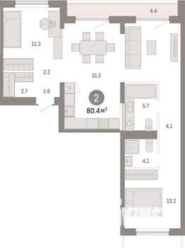 2-к квартира, вторичка, 80м2, 7/7 этаж