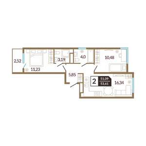 2-к квартира, вторичка, 54м2, 8/11 этаж