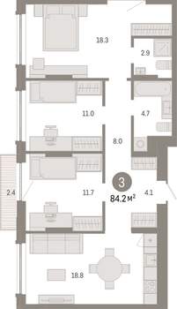 3-к квартира, вторичка, 84м2, 5/8 этаж