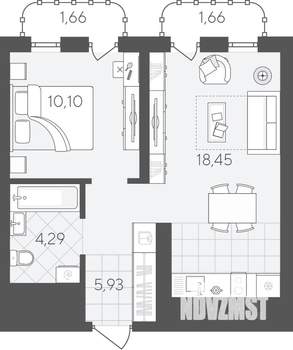 1-к квартира, вторичка, 42м2, 9/24 этаж