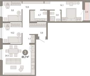 3-к квартира, вторичка, 86м2, 6/7 этаж