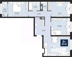 3-к квартира, вторичка, 87м2, 11/17 этаж