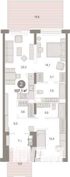 2-к квартира, вторичка, 107м2, 1/7 этаж