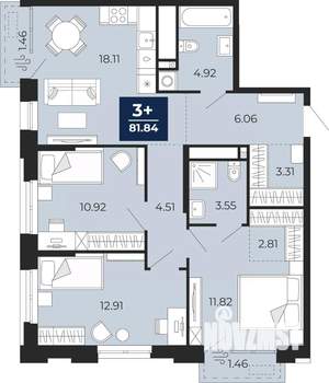 3-к квартира, вторичка, 82м2, 8/14 этаж