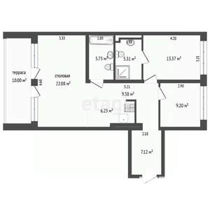 2-к квартира, вторичка, 78м2, 9/10 этаж