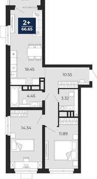 2-к квартира, вторичка, 67м2, 13/21 этаж