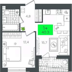 1-к квартира, строящийся дом, 40м2, 12/16 этаж
