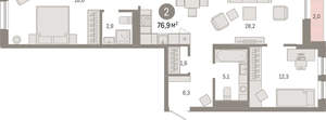 2-к квартира, вторичка, 77м2, 10/17 этаж