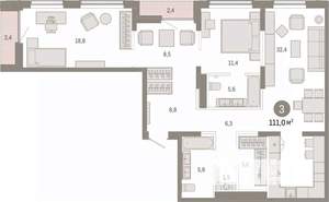 3-к квартира, вторичка, 111м2, 5/17 этаж