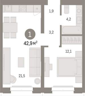 1-к квартира, вторичка, 43м2, 2/16 этаж