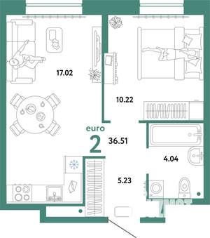 2-к квартира, вторичка, 37м2, 6/16 этаж