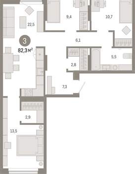 3-к квартира, вторичка, 82м2, 2/17 этаж