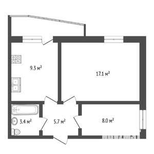 2-к квартира, вторичка, 43м2, 12/16 этаж