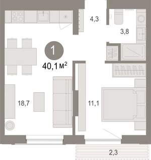 1-к квартира, вторичка, 40м2, 3/17 этаж