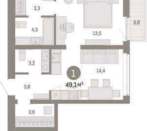 1-к квартира, вторичка, 49м2, 2/25 этаж
