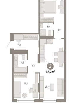2-к квартира, вторичка, 68м2, 5/17 этаж