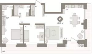 2-к квартира, вторичка, 101м2, 7/9 этаж