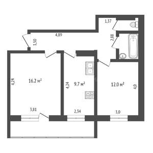 2-к квартира, вторичка, 53м2, 8/10 этаж