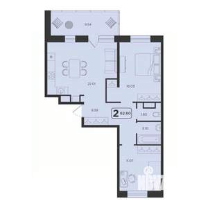 2-к квартира, строящийся дом, 63м2, 13/23 этаж