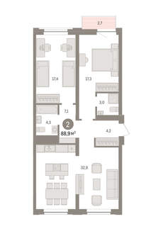 2-к квартира, вторичка, 89м2, 3/10 этаж