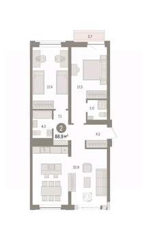 2-к квартира, вторичка, 89м2, 3/8 этаж