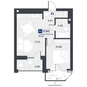 1-к квартира, вторичка, 38м2, 4/19 этаж