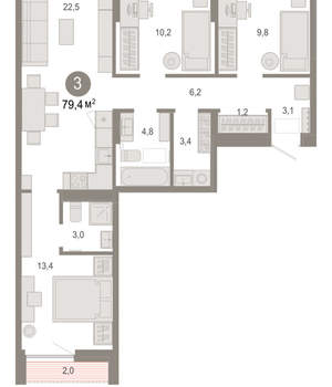 3-к квартира, вторичка, 79м2, 6/17 этаж