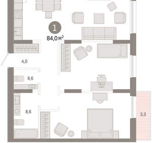 1-к квартира, вторичка, 84м2, 8/17 этаж