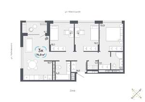 3-к квартира, вторичка, 74м2, 10/16 этаж