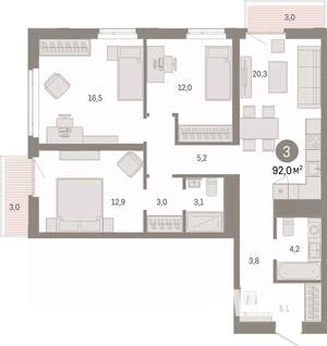 3-к квартира, вторичка, 92м2, 5/25 этаж