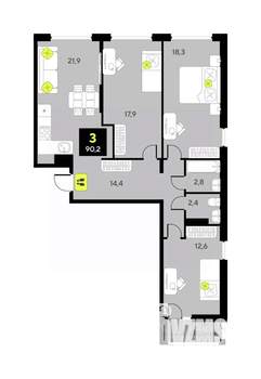 3-к квартира, вторичка, 90м2, 2/9 этаж