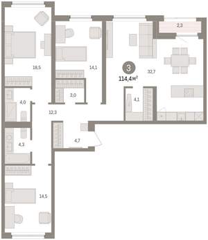 3-к квартира, вторичка, 114м2, 3/8 этаж