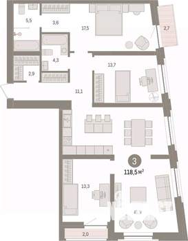 3-к квартира, вторичка, 119м2, 7/10 этаж