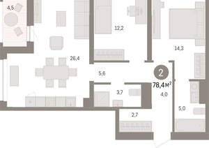 2-к квартира, вторичка, 78м2, 7/8 этаж