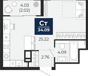 Студия квартира, вторичка, 32м2, 5/22 этаж