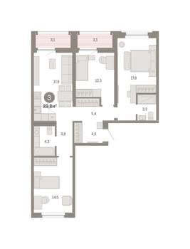 3-к квартира, вторичка, 90м2, 6/9 этаж